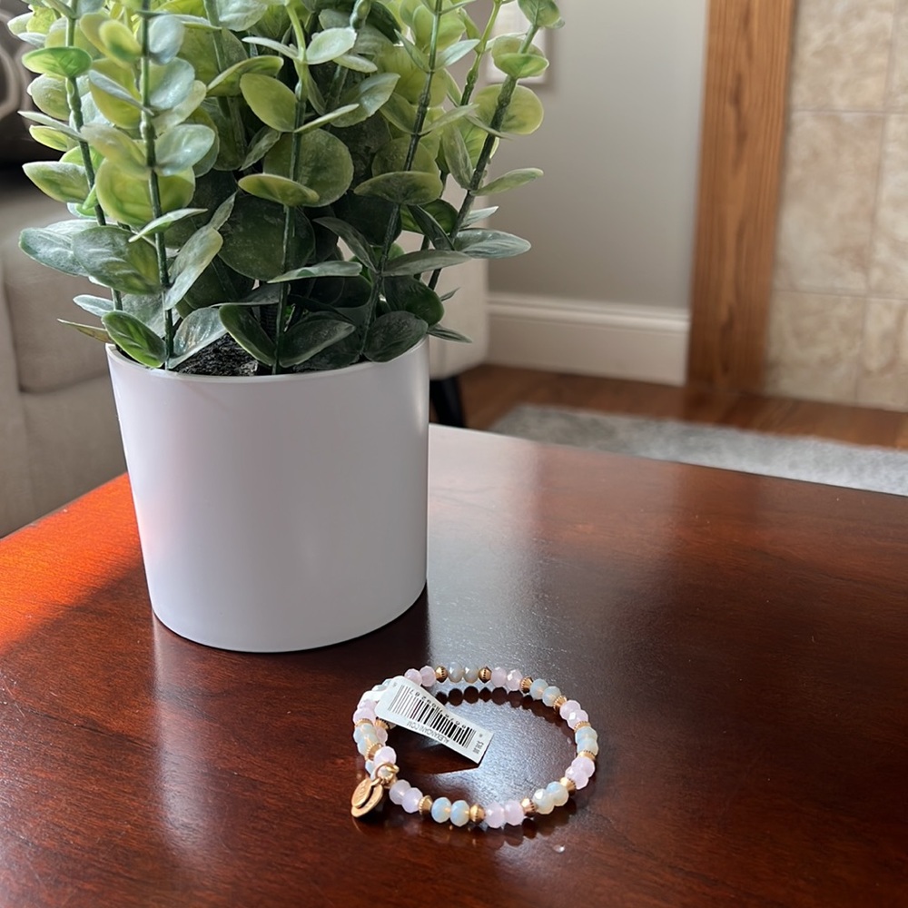 Alex and Ani beaded light energy infused pink and grey bracelet